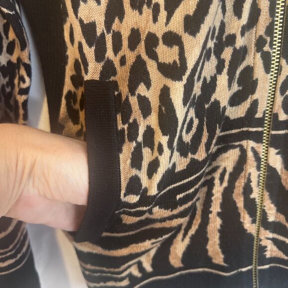 Chicos Zenergy Animal Print Zip Up Sweater Color Block 100% Cotton Size 1/8-10 - Picture 6 of 11